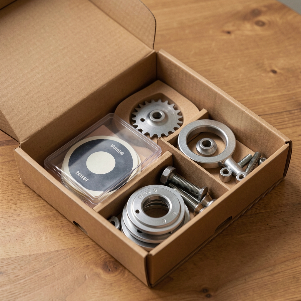 Kit de parches y desmontables de bicicleta ordenado dentro de una caja compacta sin manos